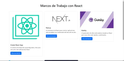 Página informativa sobre Frameworks de React